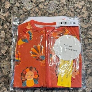 Little Sleepies Orange Turkey Print Zip One-Piece